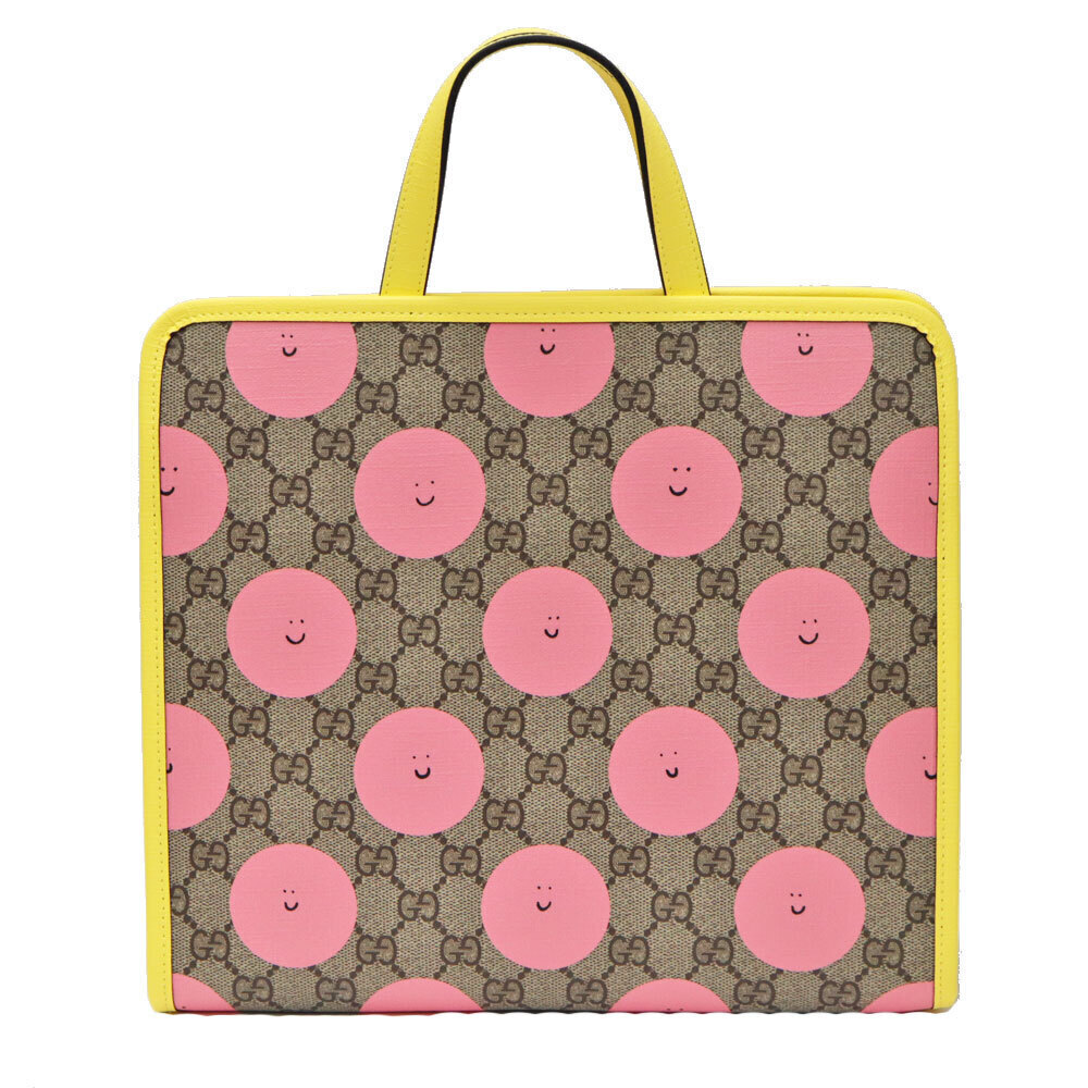 Gucci Euan Roberts GG Supreme Tote Bag playful pink face Brown Pink